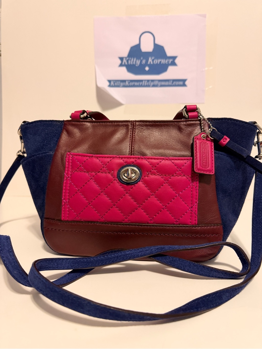 NWT Coach Women’s Park Quilted/Leather/Suade Color Block Carrie Handbag
